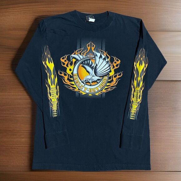 Vintage Harley Davidson Long Sleeve Flame Eagle Fire Shirt Men’s Size Large Rare